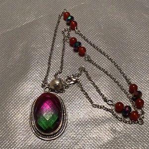 WATERMELON TOURMALINE 925 SILVER W CARNELIAN ACCS